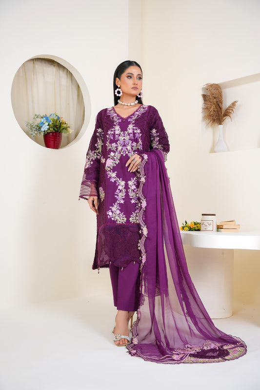 Plum Bloom – Festive Embroidered Lawn