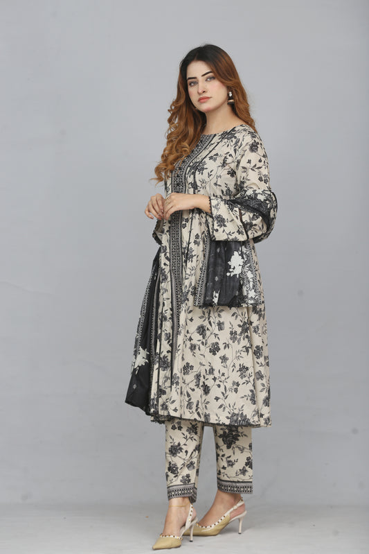 Printed Frock Lawn 3PC