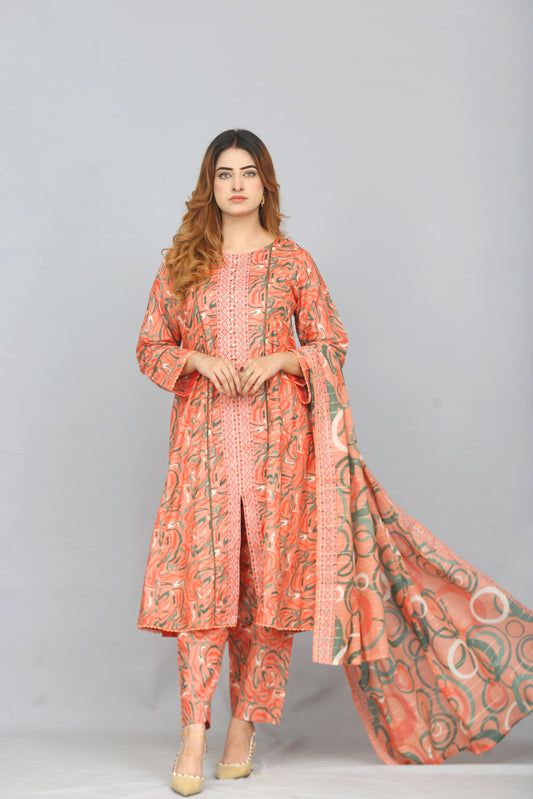 Printed Frock Lawn 3PC