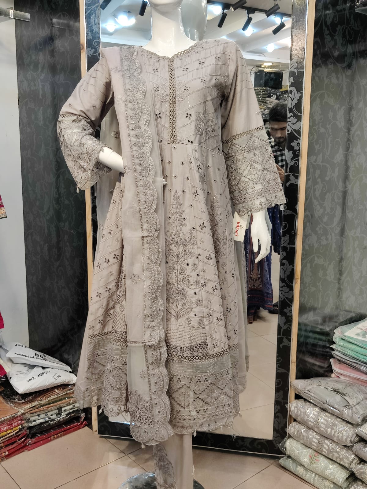 AR Emb Cotton Lawn Frock-3PC