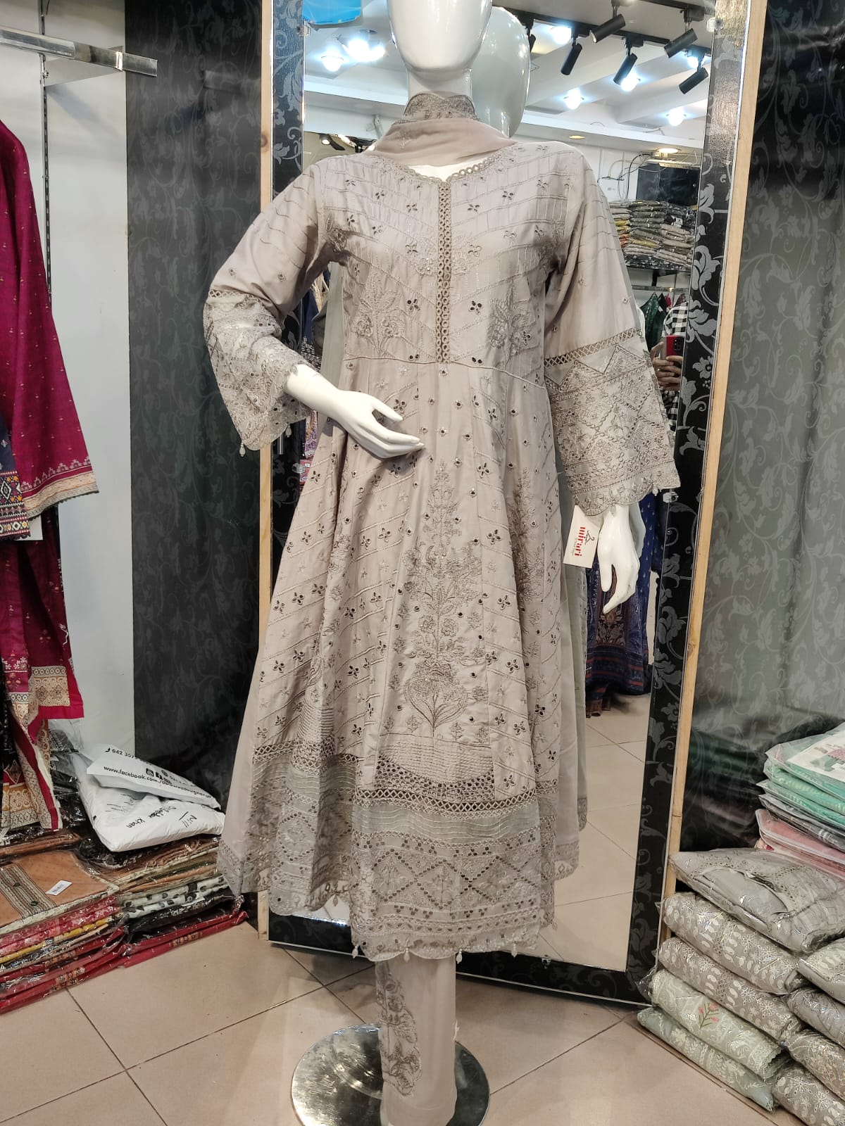 AR Emb Cotton Lawn Frock-3PC
