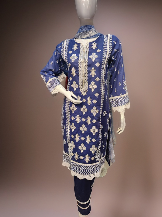 Mirari 3-Pcs Embroidered Shirt With Chiffone Dupatta