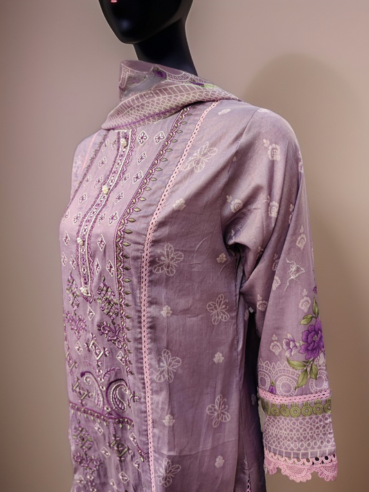 Mirari 3-Pcs Embroidered Shirt With Chiffone Dupatta