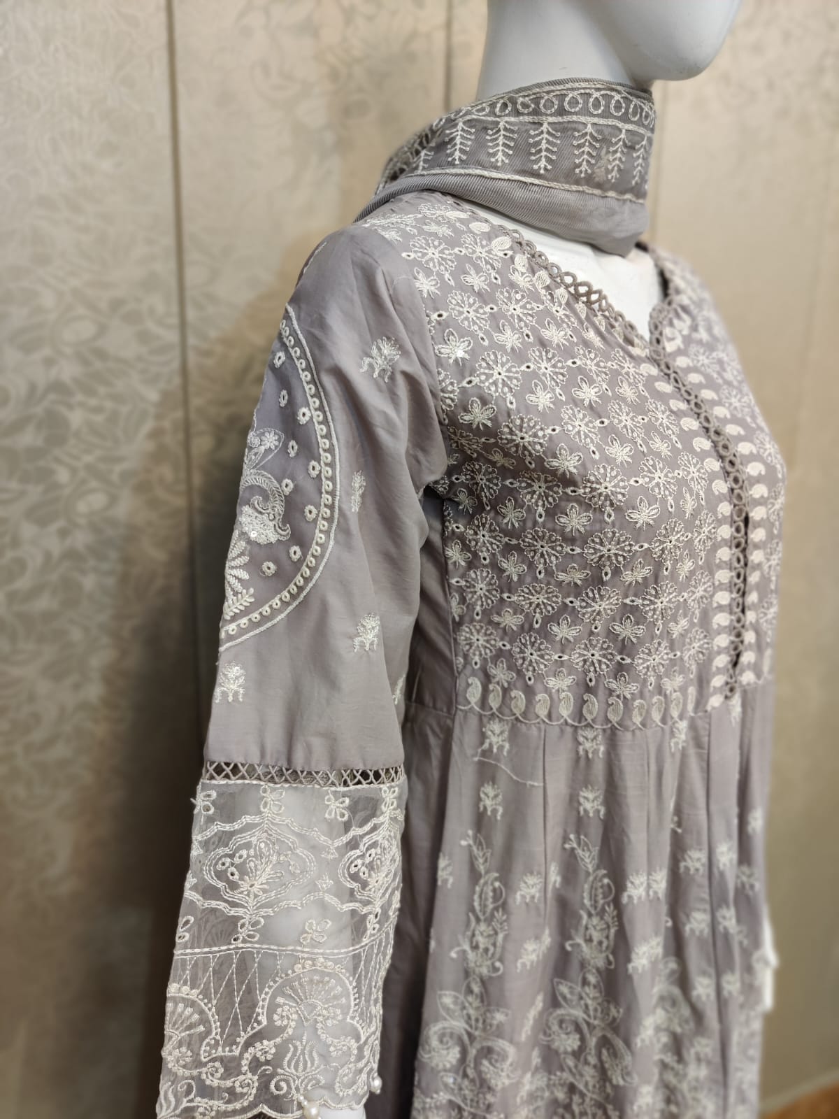 AR Emb Cotton Lawn Frock-3PC