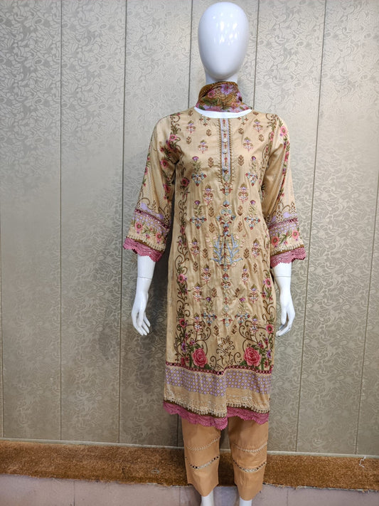 Mirari 3-Pcs Embroidered Shirt With Chiffone Dupatta