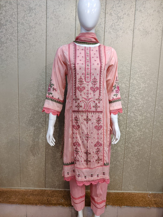 Mirari 3-Pcs Embroidered Shirt With Chiffone Dupatta