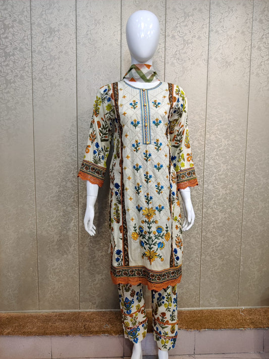 Mirari 3-Pcs Embroidered Shirt With Chiffone Dupatta