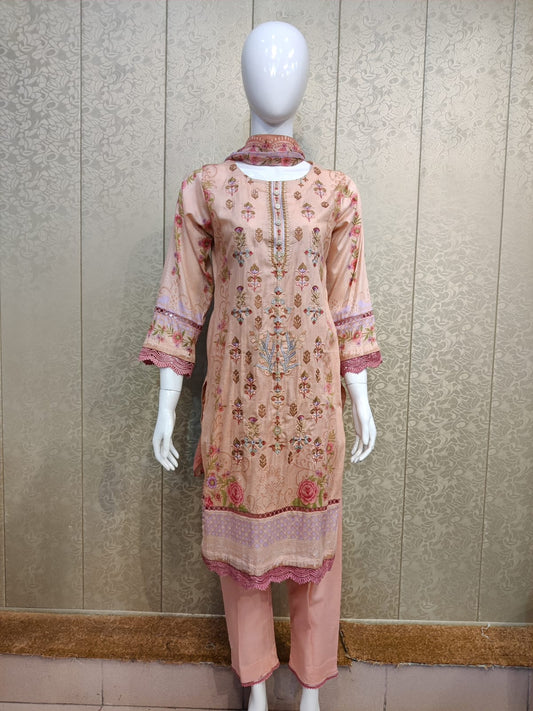 Mirari 3-Pcs Embroidered Shirt With Chiffone Dupatta