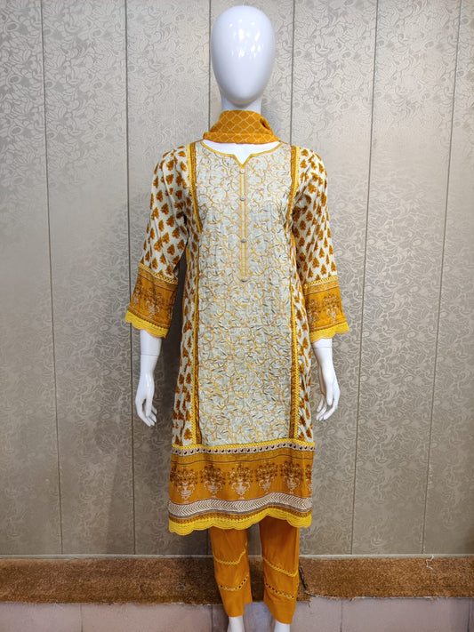 Mirari 3-Pcs Embroidered Shirt With Chiffone Dupatta