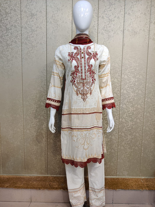 Mirari 3-Pcs Embroidered Shirt With Chiffone Dupatta