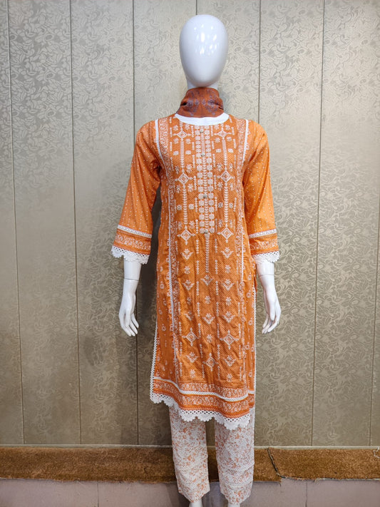 Mirari 3-Pcs Embroidered Shirt With Chiffone Dupatta