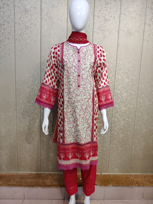 Mirari 3-Pcs Embroidered Shirt With Chiffone Dupatta