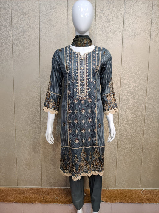 Mirari 3-Pcs Embroidered Shirt With Chiffone Dupatta