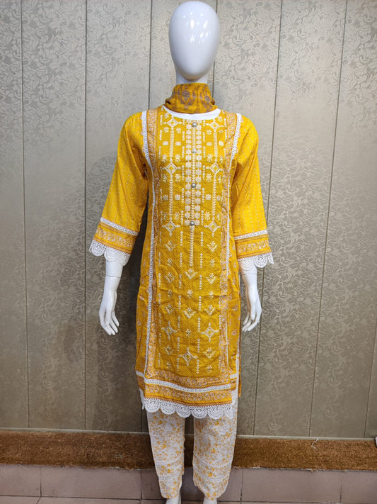 Mirari 3-Pcs Embroidered Shirt With Chiffone Dupatta