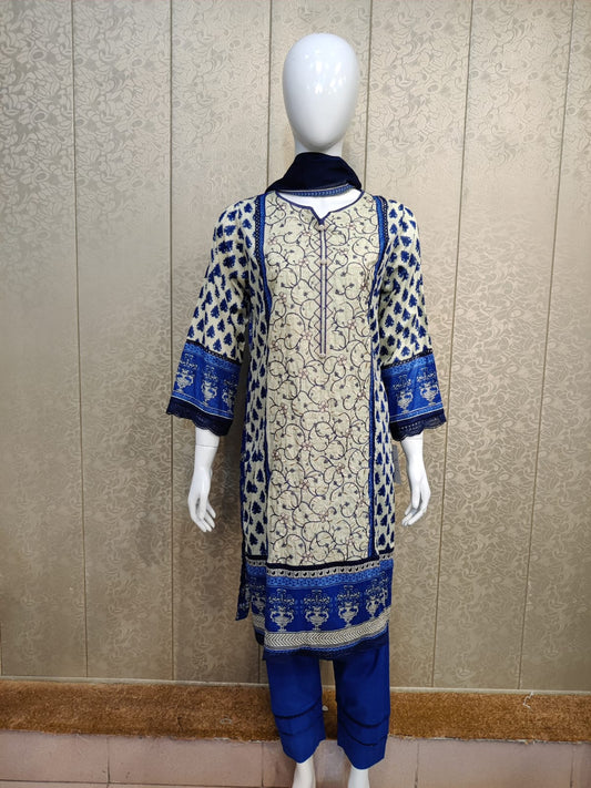 Mirari 3-Pcs Embroidered Shirt With Chiffone Dupatta