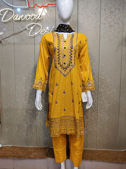 Mirari 3-Pcs Embroidered Shirt With Chiffone Dupatta