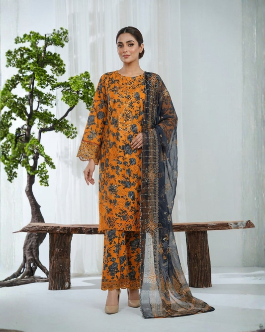 Bin Saeed Laserkari Emb Lawn 3PC