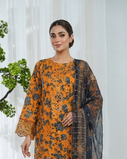 Bin Saeed Laserkari Emb Lawn 3PC
