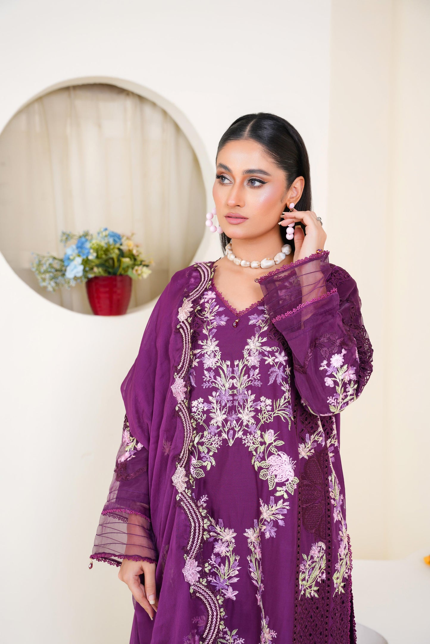 Plum Bloom – Festive Embroidered Lawn
