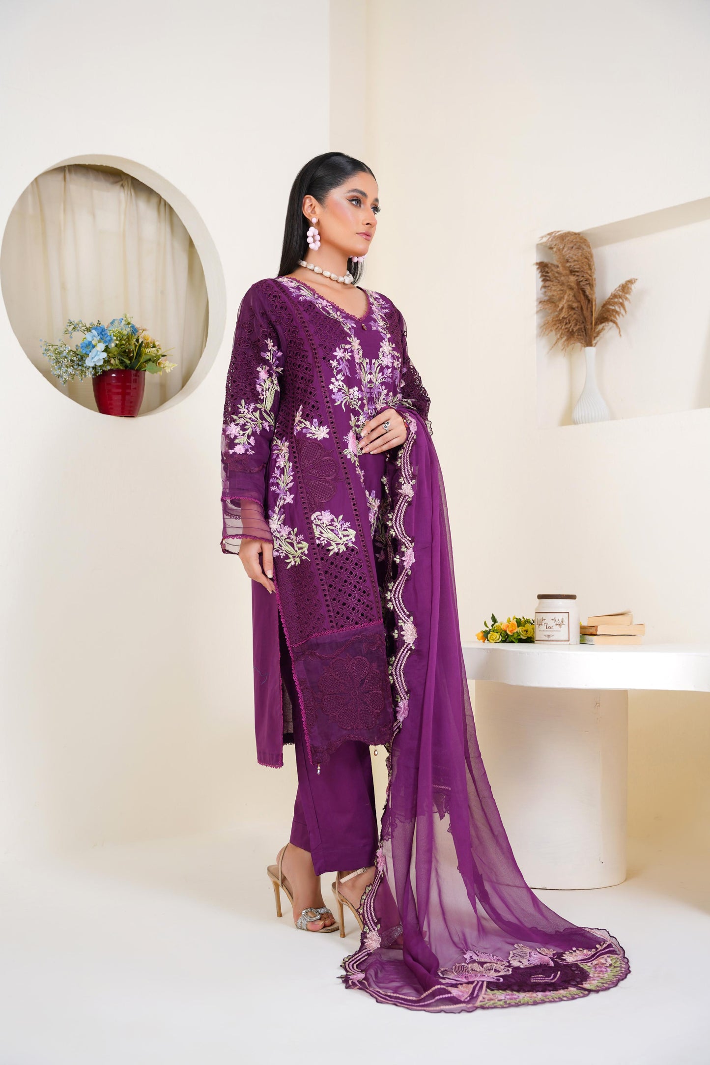 Plum Bloom – Festive Embroidered Lawn