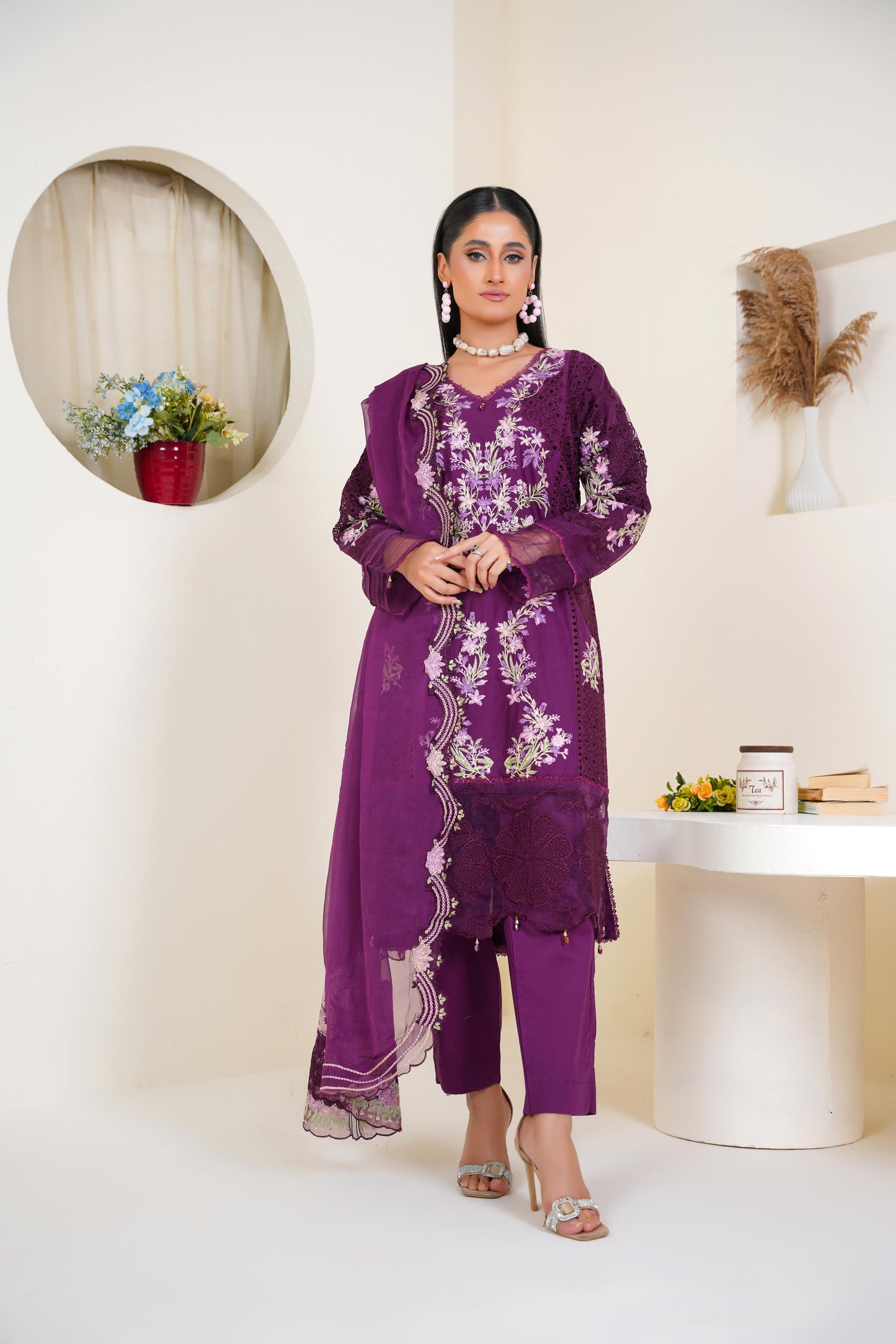 Plum Bloom – Festive Embroidered Lawn