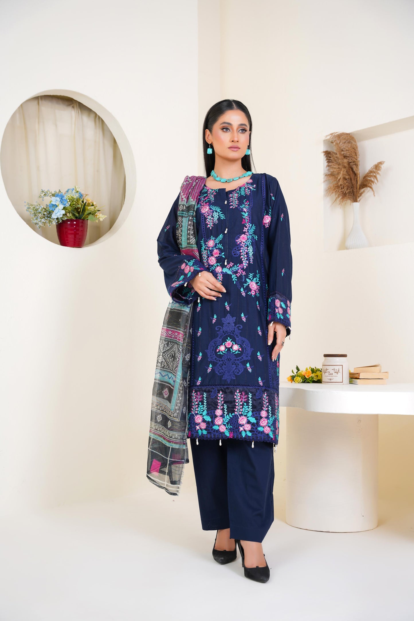 Zeen Midnight Folk – Navy Embroidered Suit