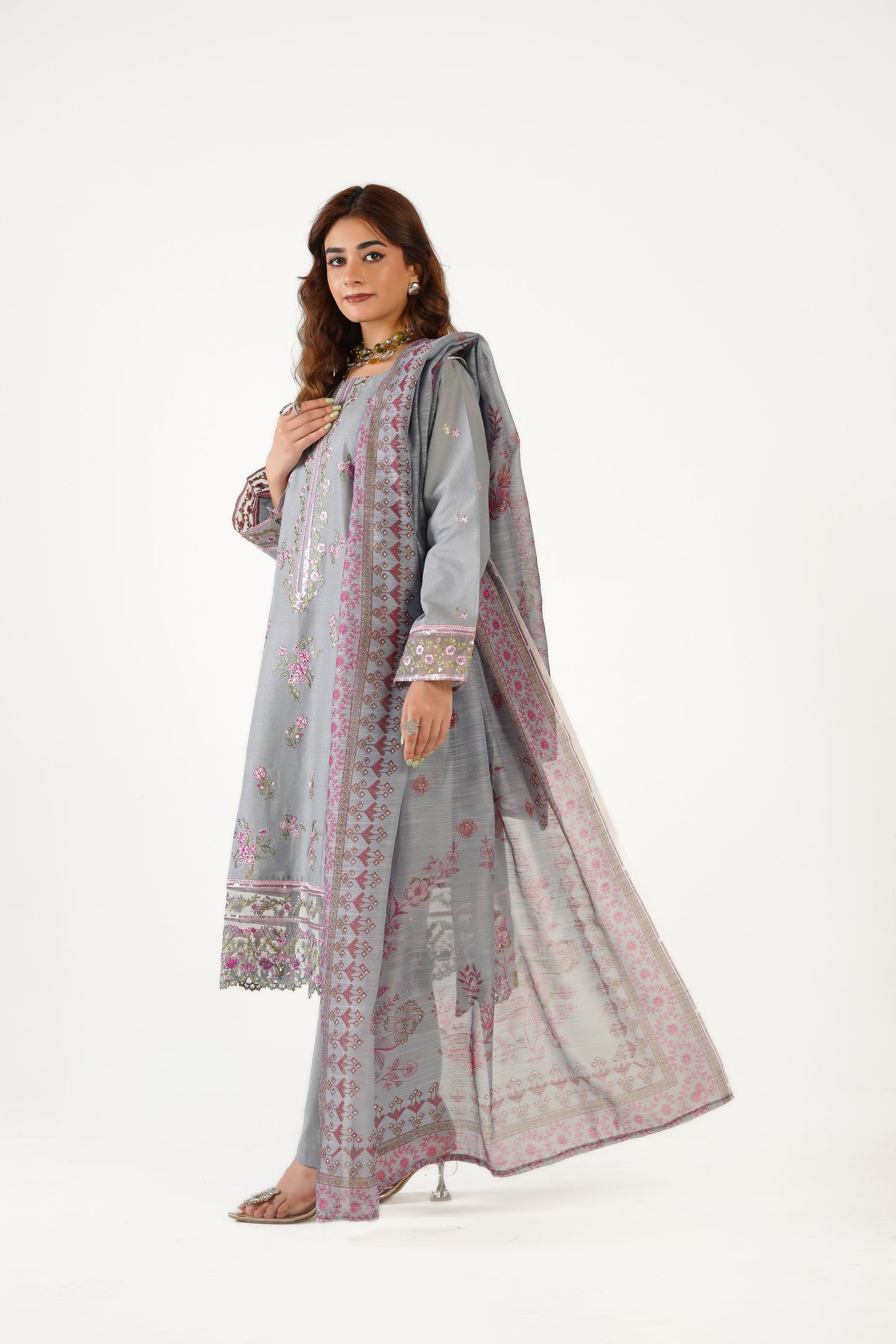 Anaya Noor Fancy Jacquard Cotton Emb 3PC