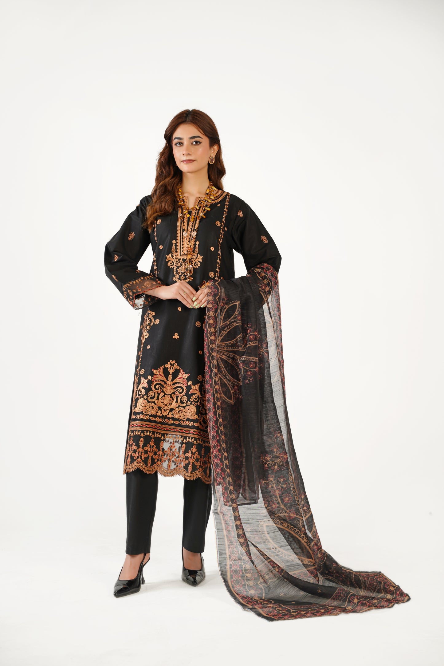 Anaya Noor Fancy Jacquard Cotton Emb 3PC