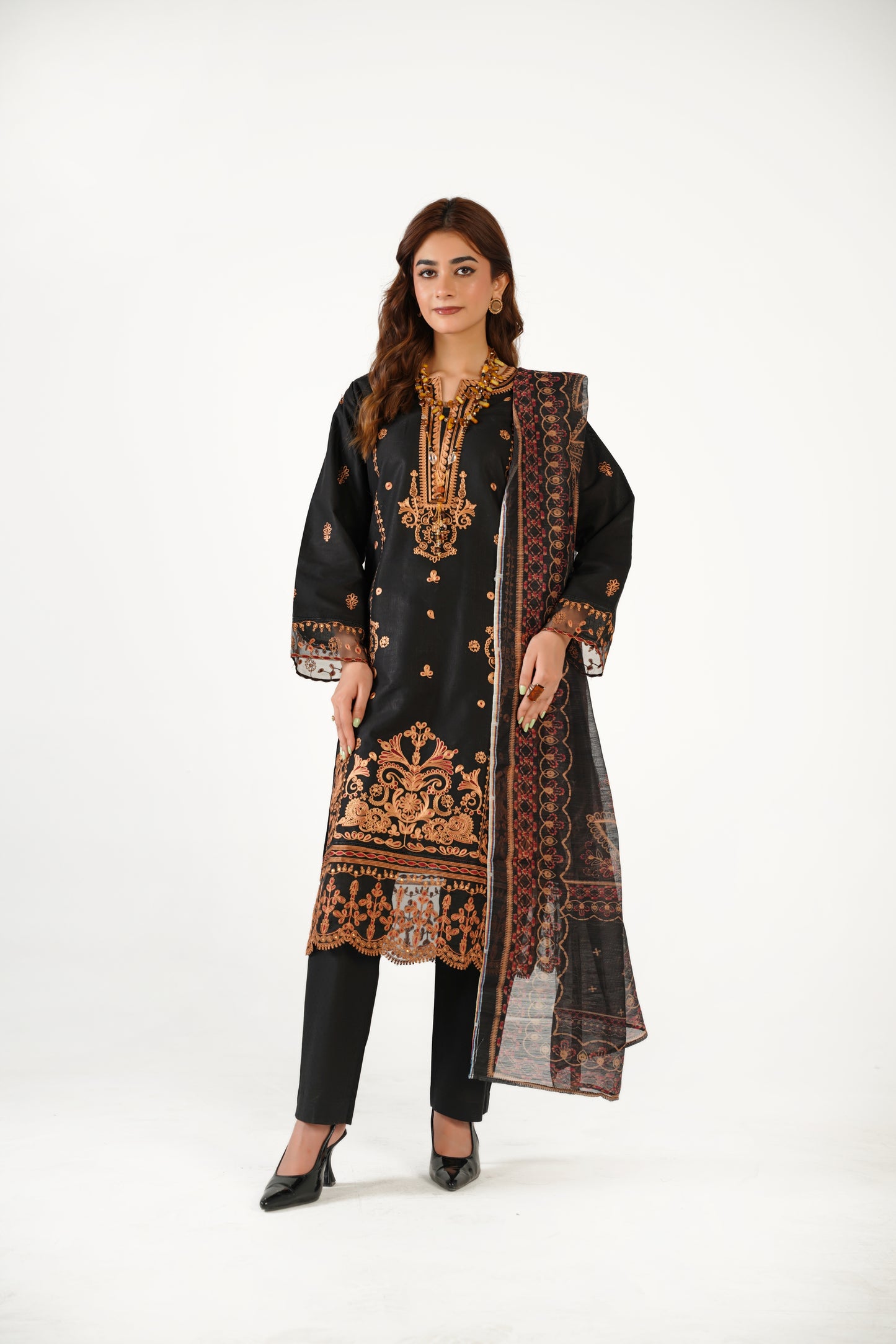 Anaya Noor Fancy Jacquard Cotton Emb 3PC