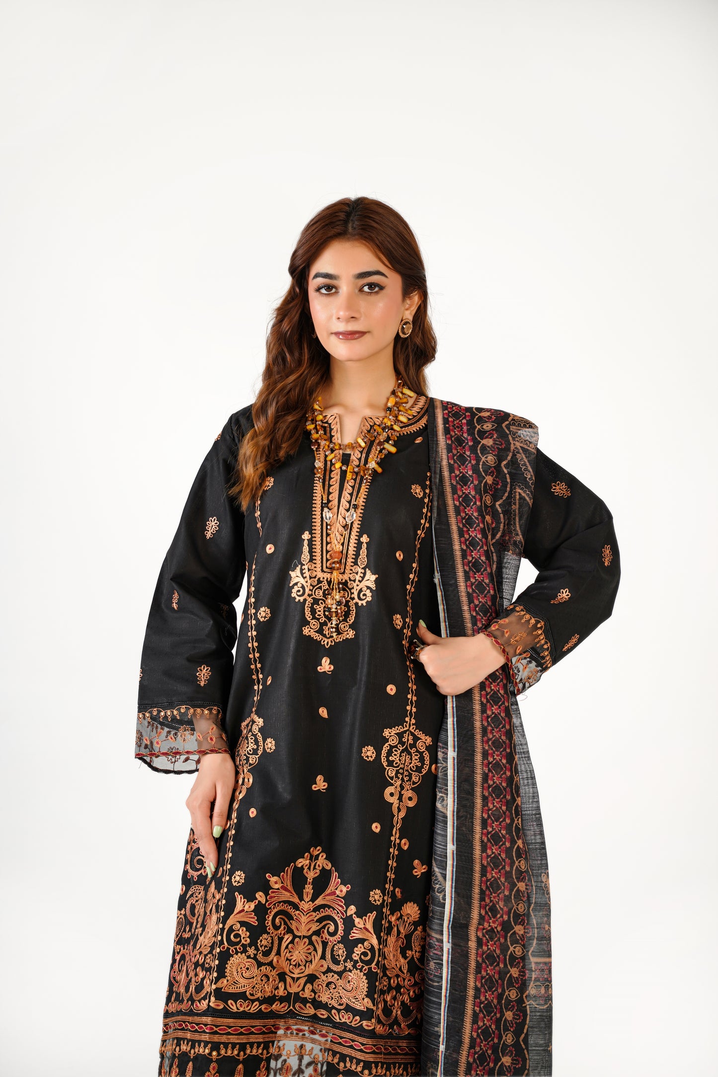 Anaya Noor Fancy Jacquard Cotton Emb 3PC