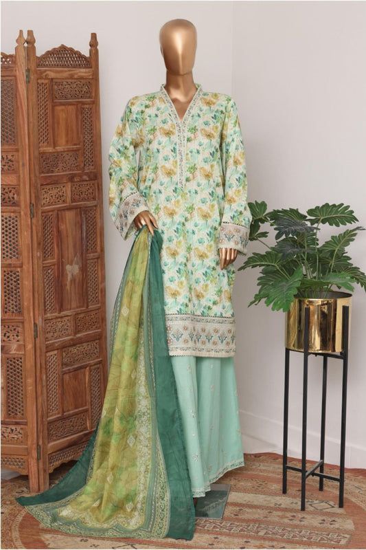 Bin Saeed Bellbottom Printed & Emb Lawn 3PC