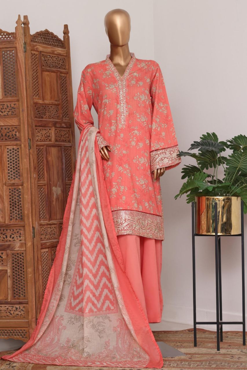 Bin Saeed Bellbottom Printed & Emb Lawn 3PC