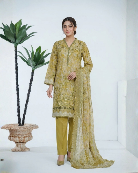 Bin Saeed Laserkari Emb Lawn 3PC