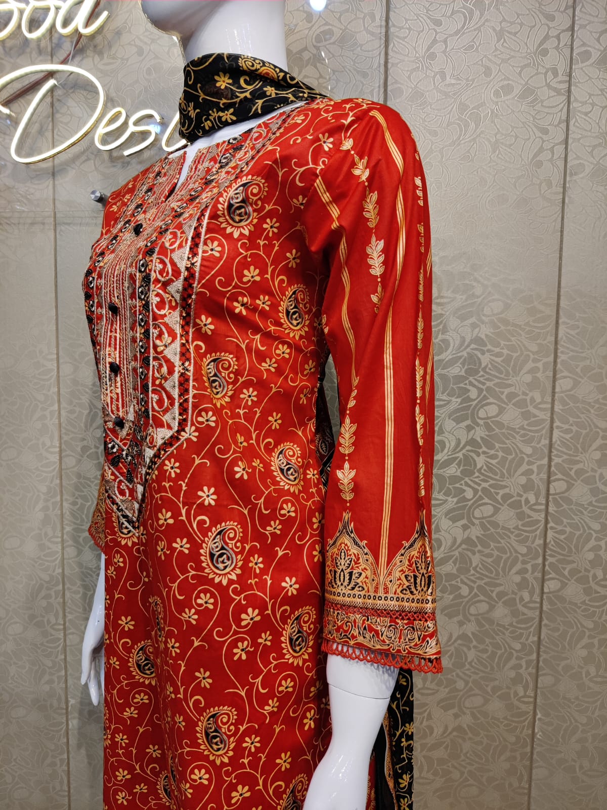 Mirari 3-Pcs Embroidered Shirt With Chiffone Dupatta