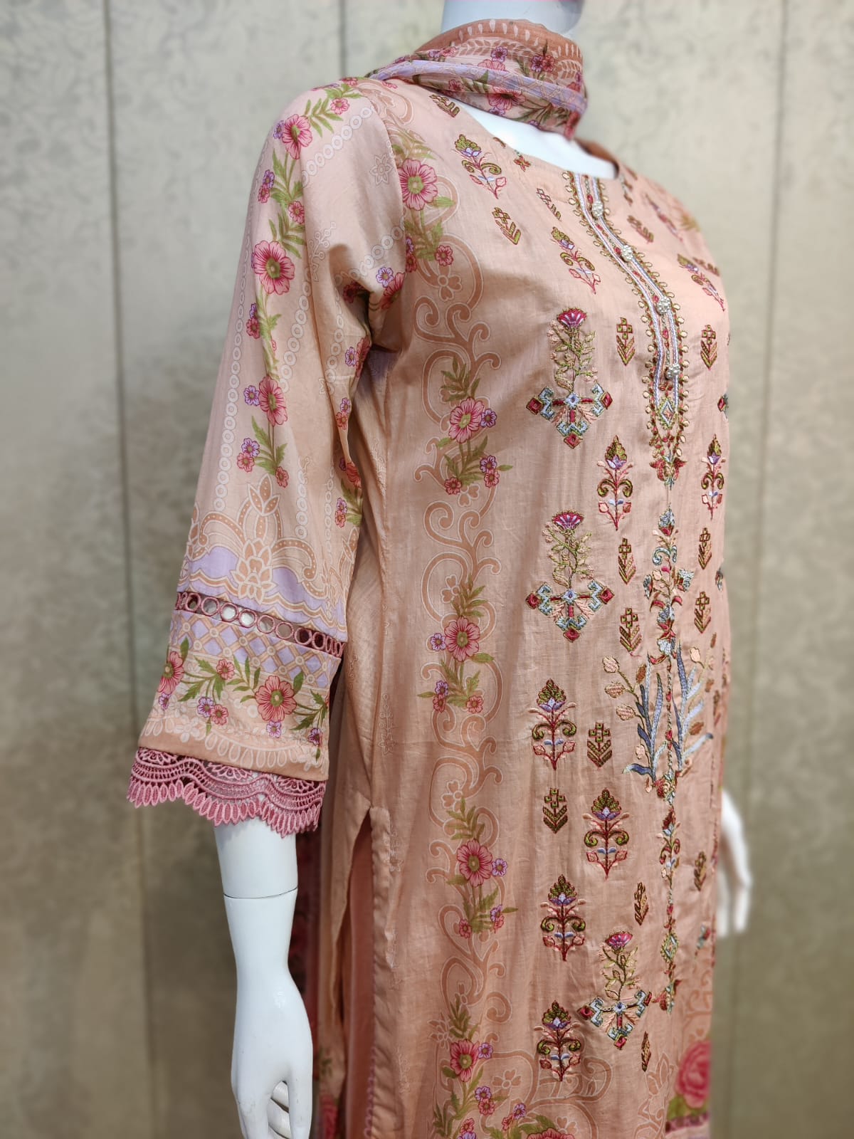 Mirari 3-Pcs Embroidered Shirt With Chiffone Dupatta